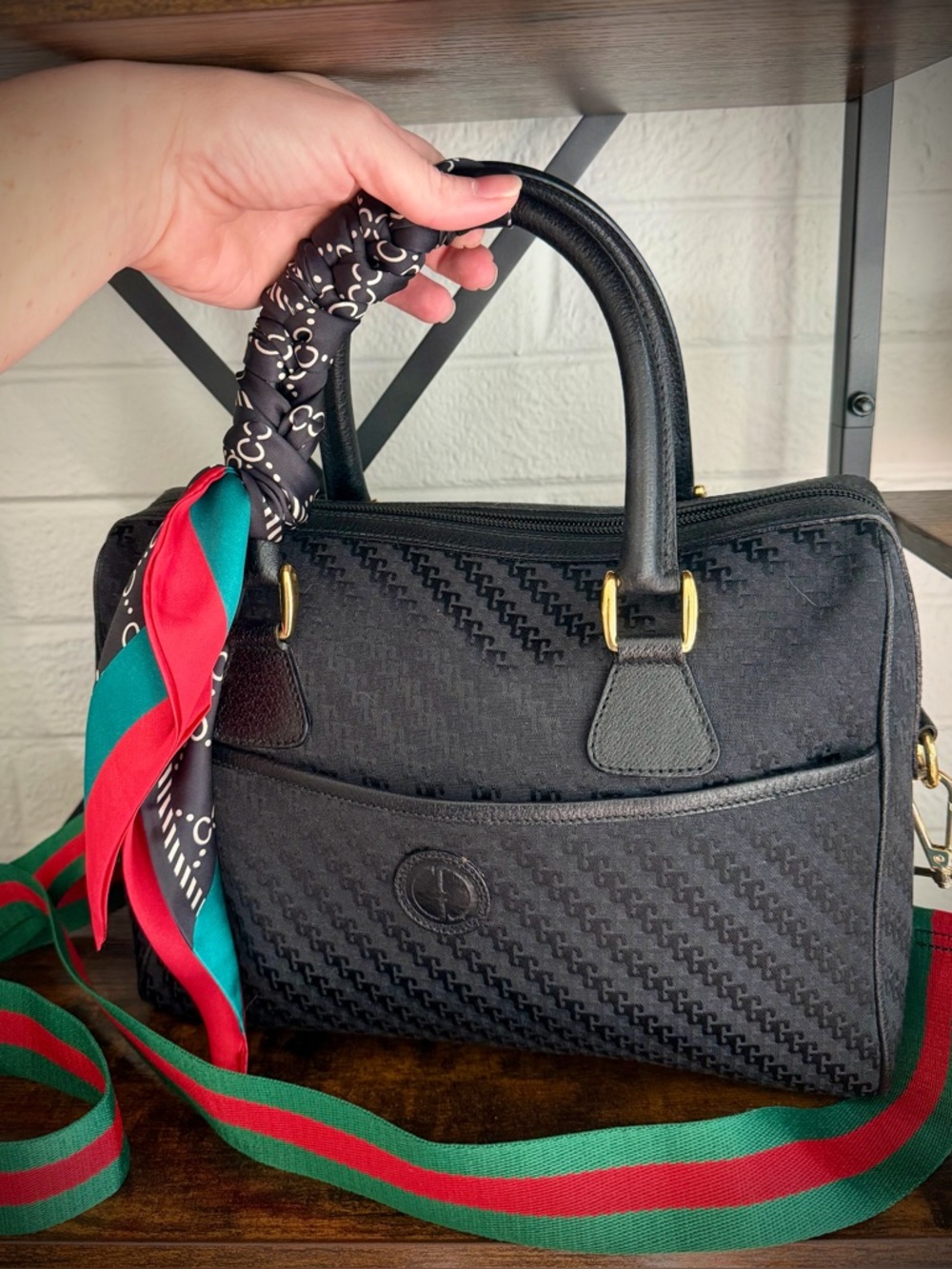 Vintage GUCCI Black Monogram Boston Bag